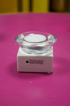 Tiziano Tischlicht Trixy weiß-creme 6 cm mit Klar Glas