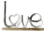 Alu Schriftzug "LOVE" silber auf Mangoholz Holzbalken 41 cm