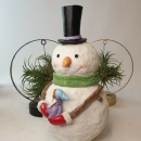 Schneemann mit Puppe Dekofigur Snowman Winter Advent Weihnachten Schnee Weihnachtsdeko NEU