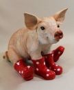 Schwein Steinoptik mit Gummistiefel rot